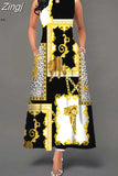 Boho Long Dresses Women Elegant Sleeveless Casual Floral Print Beach Party Maxi