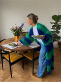 Stripe Long Fuzzy Cardigan-Outfit