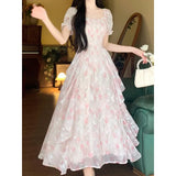 French Gentle Fairy Floral Collar Dress Women Summer Fat Mm Waist Thin Temperament Elegant