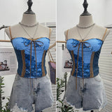 Vintage Ink Painting Niche Hottie Sling Vest With Chest Cushion Short Tie Tector-Meared Blouse Woman