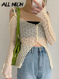 Y2K Fairycore Aesthetics Open Shoulder Zipper Slit Tops E-girl Fashion Sexy Wave Ruffles Long Sleeve T-shirt