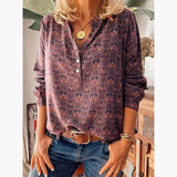 2021 Spring Autumn Fashion Vneck Buttons Women's Shirts Casual Loose Solid Long Sleeve Print Ladies Vintage Shirts