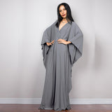 Solid V-neck Batwing Sleeve Plus Size Loose Maxi Dress For Women Summer Beach Wear Kaftan Long Bathing Dresses