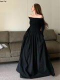 Fashion Evening Party Maxi White Dress Women Korean Off Shoulder Long Sleeve Birthday Robe Y2k Streetwear Corset