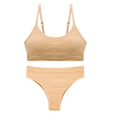 Seamless Tanks Tops Bras Set Female Underwear Wireless Bra Crop Top Women Low Waist Underpants Soft Bralette