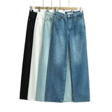 Zingj Fashion Women's Fashion Autumn New Style High-Waisted Wide-Legged Straight Trousers To Wash And Grind White Denim