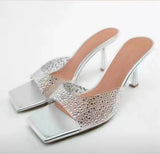 Zingj Summer New Style Slippers Female Transparent Diamond Square Head A Character High With Fashion Large Size