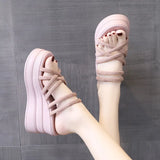 Shoe Two Wearing Women's Sandals Slope Heel Thick-Soled Fairy Summer Comfortable Ultra-High Heel Slippers With Cool Drag Women