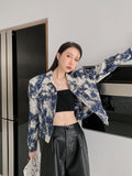 Snowflake Denim Jacket For Women 2021 Shoulder Pad Cropped Jean Jacket Blue Denim Coat Fall 2021 Womens