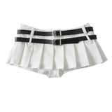 Zingj Trendy Women's Wear Low-Waist Sexy Double-Belt Pleated Skirt Plain Underwear Anti-Smooth Belt Skirt Half