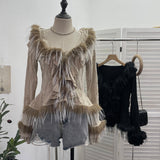 Real Shooting Waste Soil Wind Irregular Wood Ear Trumin Knitting To Make Old Hole Splicing Hairy Blouse Hottie Cardigan