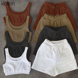 Fashion Casual Soft Cotton Stretch Slim Women Two Piece Set Summer Simple Solid Club Street Home Wear Top and Shorts