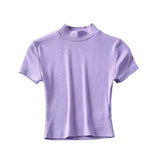 Zingj New Retro Careful Machine Navel Half-High Collar Short-Sleeved T-Shirt Women's Basic Slim