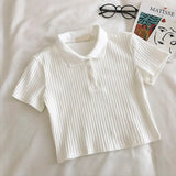 Tshirt Crop Top harajuku vintage tops dropshipping tees kpop aesthetic korean style Short Sleeve Solid POLO kawaii