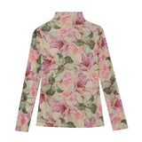 S-4XL Spring Autumn High Neck Mesh Long T-shirts Fairy Lady Long Sleeve Printed Floral T Shirt Women Slim Tops