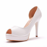 Mouth Sandals Fine Heel Waterproof Table Hollow Sandals Fish Mouth Hollow Sandals White High Heel Single