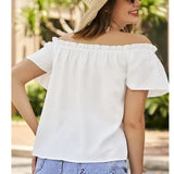 Off Shoulder Women Blouse Short Sleeve 2023 New Ruffled Shirt Casual Loose Sweet Tops Solid Color Clothes Blusas