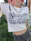 Twisted Letter Print Graphic Tees Women Y2k Crop Top Short Sleeve Korean 2022 Summer Grunge Aesthetic Tee Shirt