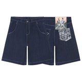 Pocket Embroidered Letter Print Jeans Men's Shorts Summer Vintage Super Wide-Legged Jeans 211-0-Outfit