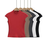 Zingj Trendy Women's Wear Spicy Girls' Solid Color Slim Semi-High Collar T-Shirt Elastic Tight High Waist Bottomed Shirt Outside The