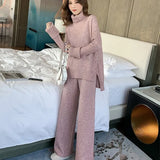 And Winter 2025 New Lazy Wind Loose High-Necked Sweater Suit Women's Fashionable Broad Leg Pants Two Sets Of