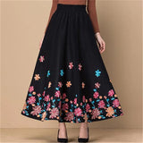 Fllower Embroidered Woolen Maxi Skirt Women Elegant High Waist Casual Skirts Mom Fashion Plus Size Skirt Office Lady