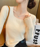 Zingj Sweater 2023 Early Autumn New Women's Autumn Coat With Square Collar Bottomed Sweater And Short Slim