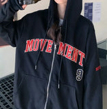 Letter Embroidery Oversized Zip Up HoodieOutfit