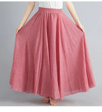 Women's Literature And Art Large Cotton Tamples Skirt Tight Waist A-Shaped Skirt Long Solid National Style Skirt 24