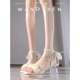 Sandals Women's Coarse Heel In The Summer Of 2025 New Pearl Ribbon Strips With Exposed Toe High