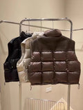 European Goods Trend Down Vest Female 2024 Winter New Fashion Splicing Loose Stand Collar Show Thin Warm Outside Wear Vest-Outfit