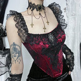 Summer New Waist Splicing Sling Vest Dark Temperament Slim Full Of Lace Blouse Women's