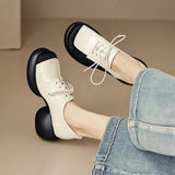 Wind Platform Platform Small Leather Shoes Female Soft Leather Soft Hair 2025 New Spring And Autumn High Heel Thick Heel Tie-Up Single