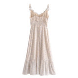 New Streetwear Chic Floral Printed Sling Midi Dress Women Fashion Casual Style Ruffles V-neck Chiffon Dresses