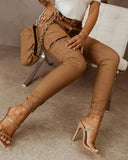 Fashion Zipper Pocket Design Casual Pants Without Belt Women's High Waist Cargo Pants Trousers Female