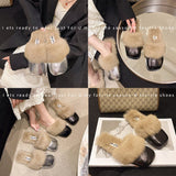 Red Explosion Bag Head Hair Slippers Women Wear Plus Plus Velvet And Anti-Slip 2025 New Autumn And Winter Plush Warm Cotton