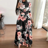 Size Autumn And Winter Women's New Style 2022 Dress Print Street Long-sleeved High-neck Tie Long