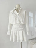 Women Casual White Shirt Mini Dress Korean Fashion Preppy Style Y2K Ruffles Dresses Spring Summer Office Lady Elegant