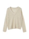 Cutout V Neck Loose Long Sleeve Knit- Outfit