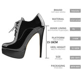 Onlymaker Women's Black Red Platform Ankle Boots High Heels Lace Up Patent leather Stiletto Sexy Lady Fashion Sexy
