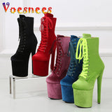 Autumn And Winter Fashion Pole Dance Show Shoes 20CM Hate Sky High Flock Mid-Calf Boots Women Sexy Platform Zipper High