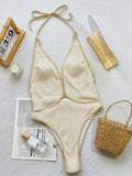 Zingj Bikini Bikini White Coffee Contrast Color Hollow Strap One-Piece Swimsuit