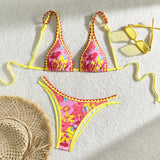 2024 Sexy Little Fresh New Flower Shell Tooth Split Drawstring Strap Swimsuit