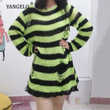 Gothic Long Unisex Sweater Summer Women Striped Cool Hollow Out Hole Broken Jumper Loose Rock Thin Dark Streetwear