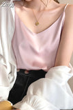 Silk Women Tops Camis Woman Satin Tank Top Fashion Lady V-Neck Camis Women Sleeveless White Tops Sexy Halter Top
