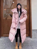 2023 Winter New Korean Version Of The Long Over-Knee Cotton-Padded Coat Female Loose Hooded Large Size Down Cotton-Padded Coat Thick Coat-Outfit