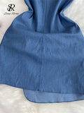 INS Fashion Denim Dress 3D Flower Sleeveless Skinny Zipper Split Fold Solid 2024 Y2k Vintage Summer Chic Party