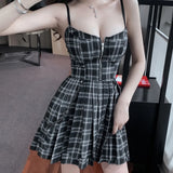 Style Gothic Girls Sexy Vintage Mini Dress Red Balck Pleated Plaid Women Mini Short Dresses Punk Hip Hop