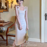 Women Elegant Sleeveless Midi Slim Dress Solid Office Lady One Piece Femme Fashion Vestidos