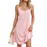 Zingj Summer New Round Collar Sleeveless Solid Color Casual Sling Dress Female-Outfit